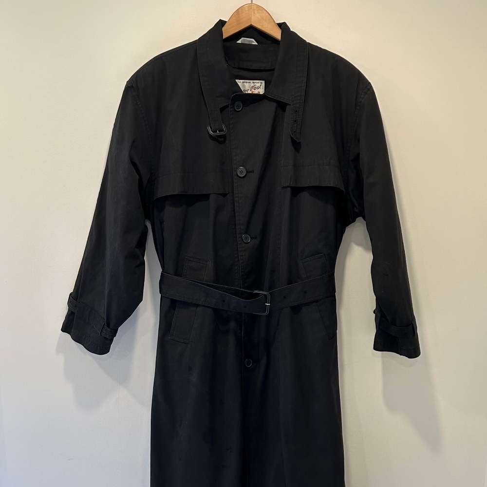 80s VTG 42R Black B.Teller of Vienna Men's Lined Cotton Trench Coat